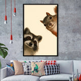 Funny Raccoon And A Squirrel Art, Portrait Art, Animal Wall Art, Pet Lover Art, Framed Art Print, Fine Art Wall Decor