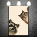 Funny Raccoon And A Squirrel Art, Portrait Art, Animal Wall Art, Pet Lover Art, Canvas Print Wall Art, Wall Decor