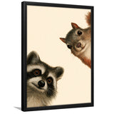 Funny Raccoon And A Squirrel Art, Portrait Art, Animal Wall Art, Pet Lover Art, Framed Art Print, Fine Art Wall Decor