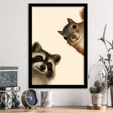 Funny Raccoon And A Squirrel Art, Portrait Art, Animal Wall Art, Pet Lover Art, Framed Art Print, Fine Art Wall Decor
