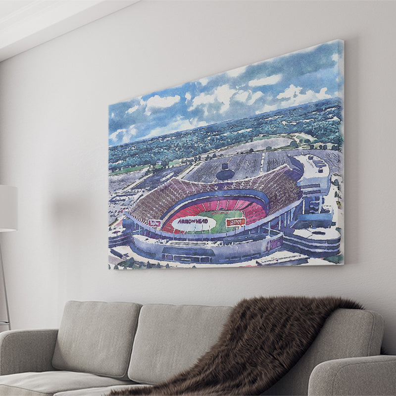GEHA Field at Arrowhead Stadium WaterColor Canvas Prints, Kansas City Missouri Watercolor, Stadium Art Gifts