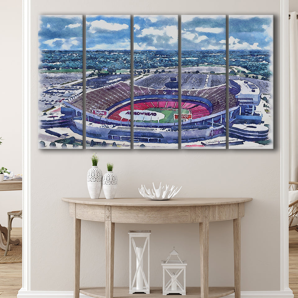 GEHA Field at Arrowhead Stadium WaterColor 5 Panels B Mixed Canvas Prints, Extra Large