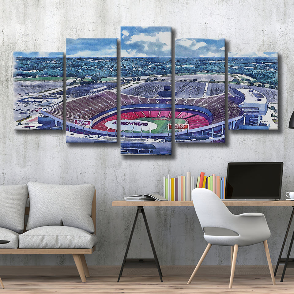 GEHA Field at Arrowhead Stadium WaterColor 5 Panels Mix Canvas Prints, Kansas City Missouri Watercolor