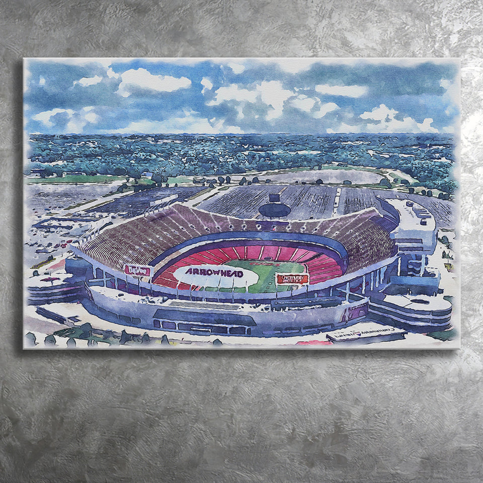 GEHA Field at Arrowhead Stadium WaterColor Canvas Prints, Kansas City Missouri Watercolor, Stadium Art Gifts