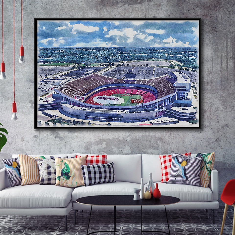 GEHA Field at Arrowhead Stadium WaterColor Framed Canvas Prints, Stadium Art Gifts, Floating Frame