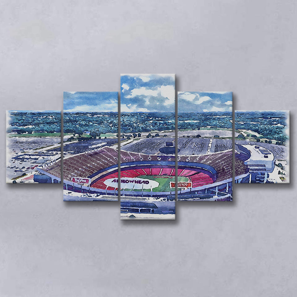 GEHA Field at Arrowhead Stadium WaterColor 5 Panels Mix Canvas Prints, Kansas City Missouri Watercolor
