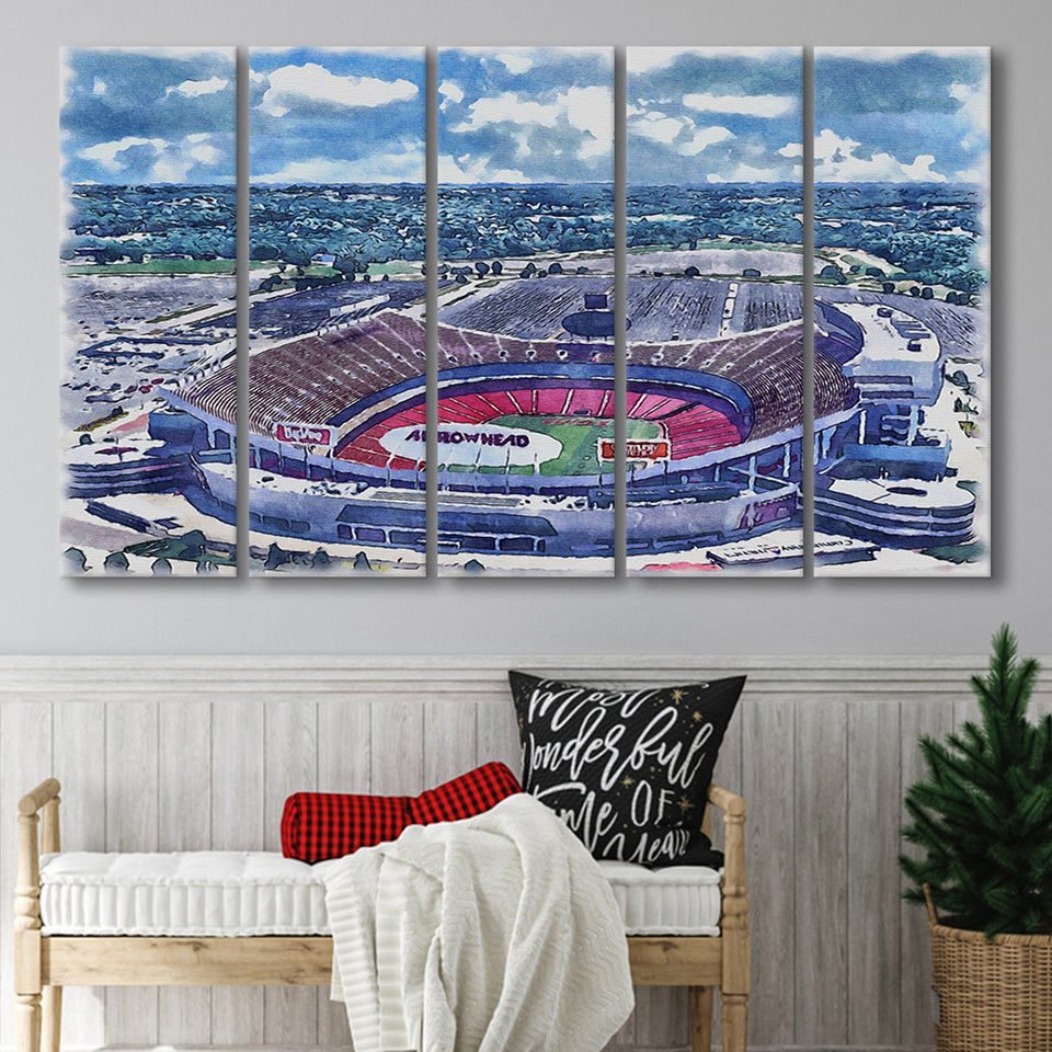 GEHA Field at Arrowhead Stadium WaterColor 5 Panels B Mixed Canvas Prints, Extra Large