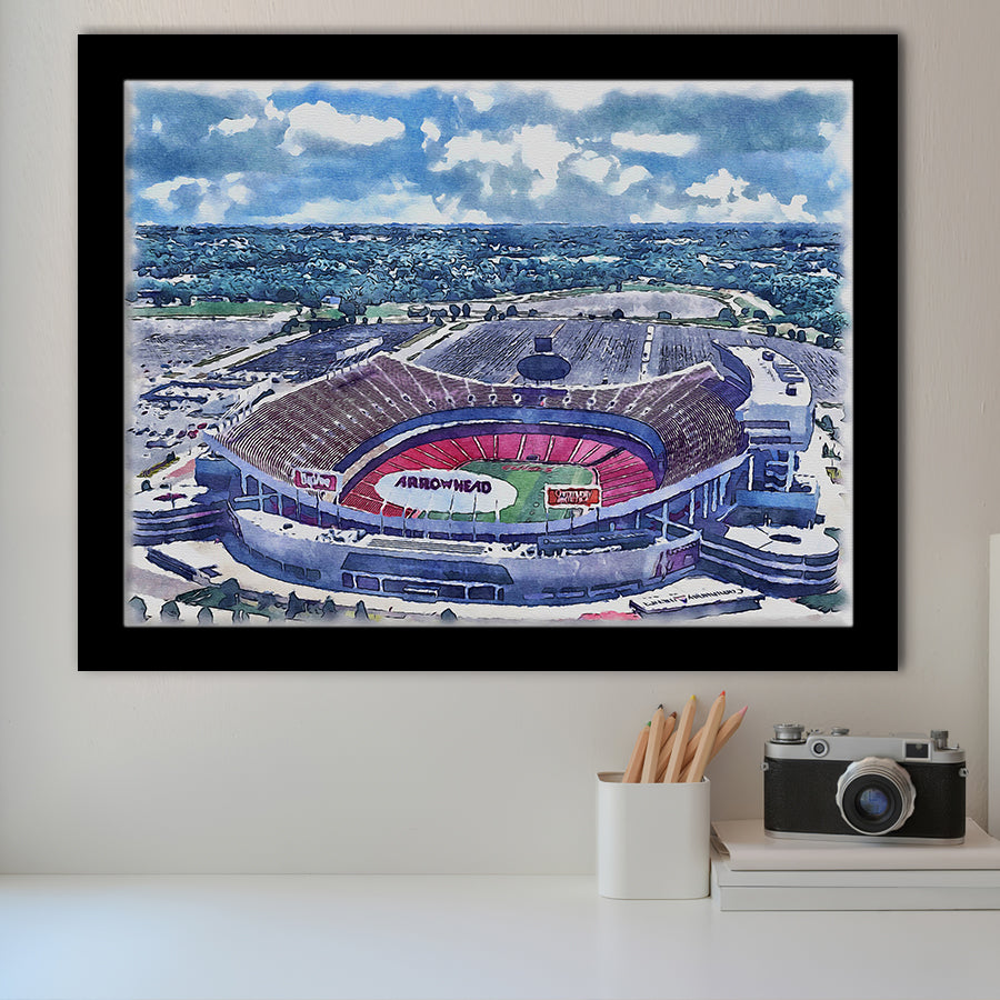 GEHA Field at Arrowhead Stadium WaterColor Framed Art Prints, Kansas City Missouri Watercolor, Stadium Art Gifts