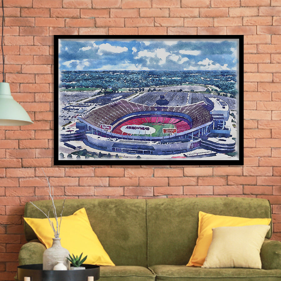 GEHA Field at Arrowhead Stadium WaterColor Framed Art Prints, Kansas City Missouri Watercolor, Stadium Art Gifts