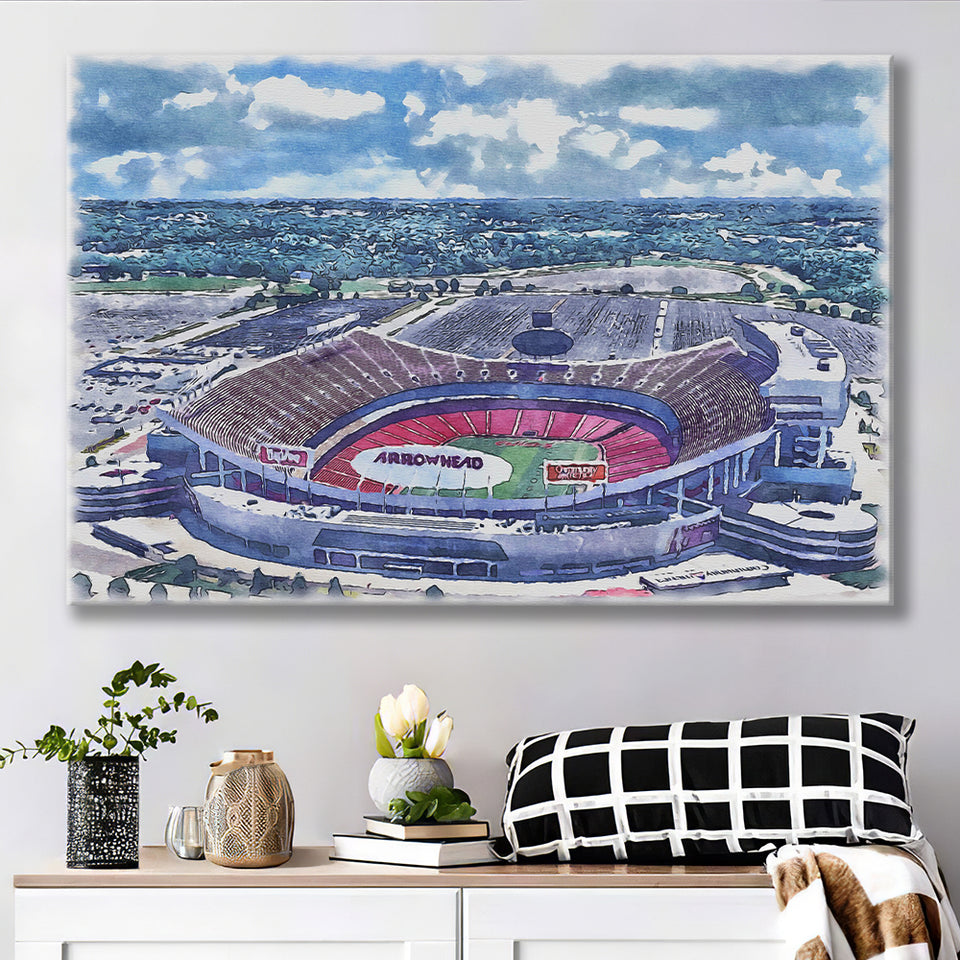 GEHA Field at Arrowhead Stadium WaterColor Canvas Prints, Kansas City Missouri Watercolor, Stadium Art Gifts