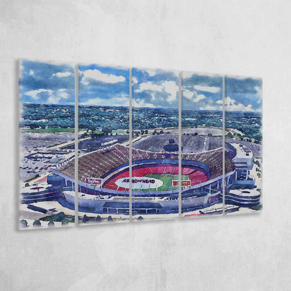 GEHA Field at Arrowhead Stadium WaterColor 5 Panels B Mixed Canvas Prints, Extra Large