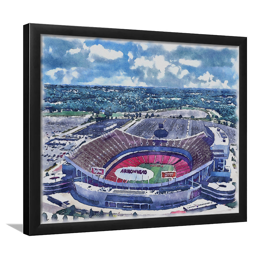 GEHA Field at Arrowhead Stadium WaterColor Framed Art Prints, Kansas City Missouri Watercolor, Stadium Art Gifts