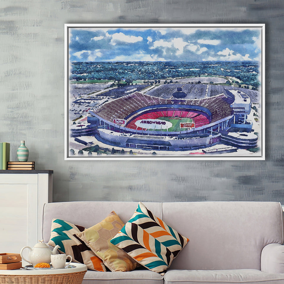 GEHA Field at Arrowhead Stadium WaterColor Framed Canvas Prints, Stadium Art Gifts, Floating Frame