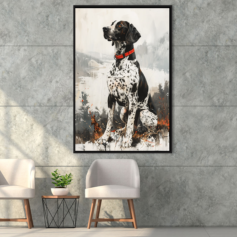 German Shorthaired Pointer Dog Portrait Painting, Framed Canvas Prints Wall Art Decor, Floating Frame