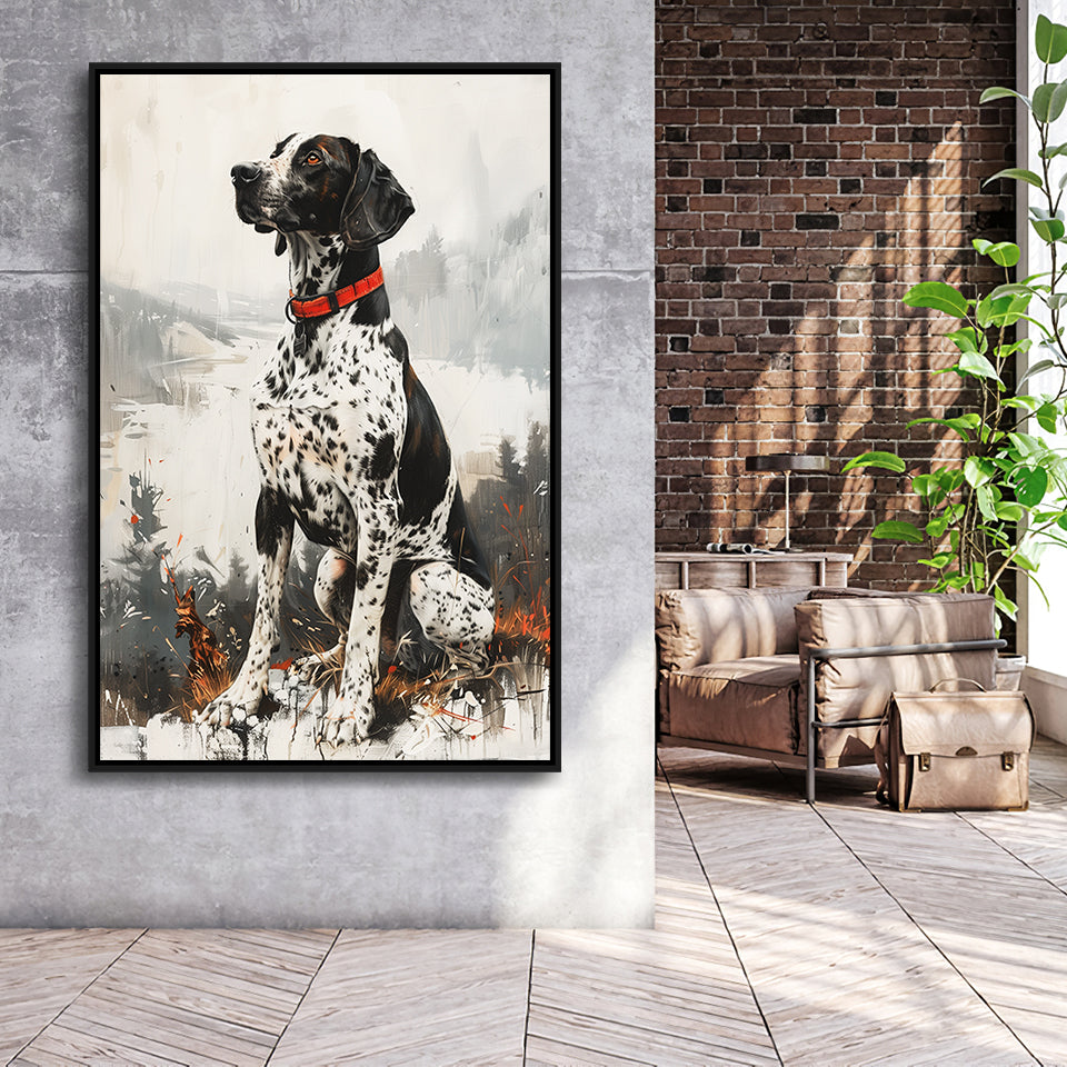 German Shorthaired Pointer Dog Portrait Painting, Framed Canvas Prints Wall Art Decor, Floating Frame