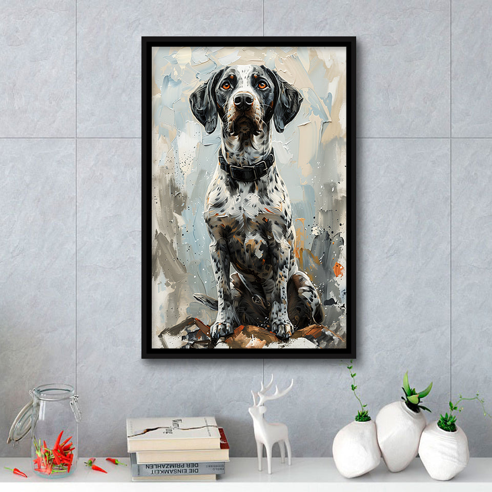 German Shorthaired Pointer Panting, Dog Portrait, Framed Canvas Prints Wall Art Decor, Floating Frame