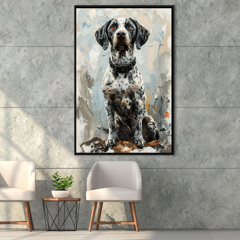 German Shorthaired Pointer Panting, Dog Portrait, Framed Canvas Prints Wall Art Decor, Floating Frame