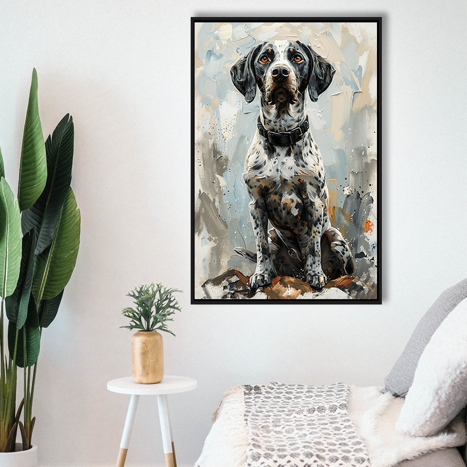 German Shorthaired Pointer Panting, Dog Portrait, Framed Canvas Prints Wall Art Decor, Floating Frame
