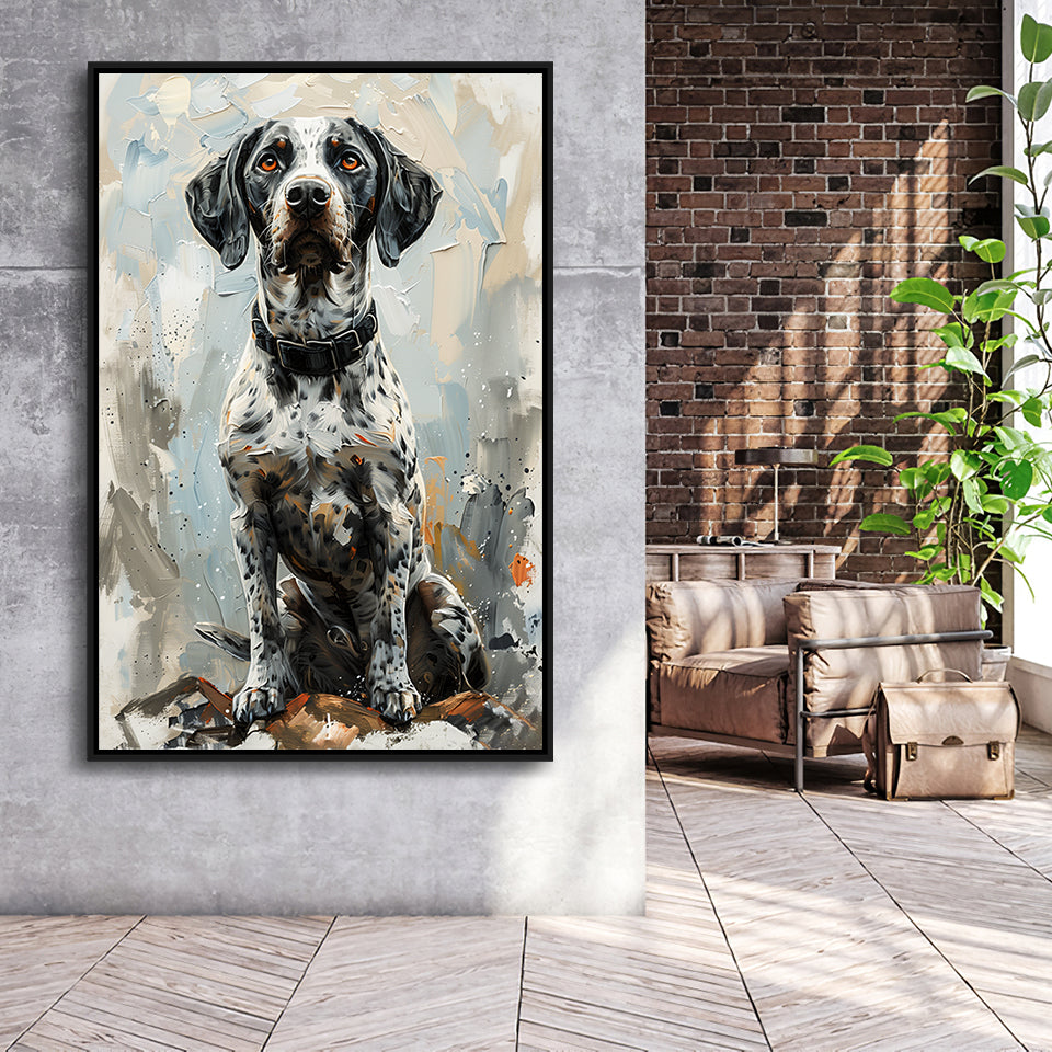 German Shorthaired Pointer Panting, Dog Portrait, Framed Canvas Prints Wall Art Decor, Floating Frame