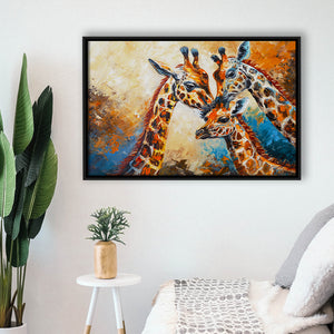 Giraffe Family, Baby Between Mom And Dad, Framed Canvas Painting, Framed Canvas Prints Wall Art Decor