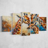 Giraffe Family, Baby Between Mom And Dad, 5 Panels Mixed Large Canvas, Canvas Prints Wall Art Decor