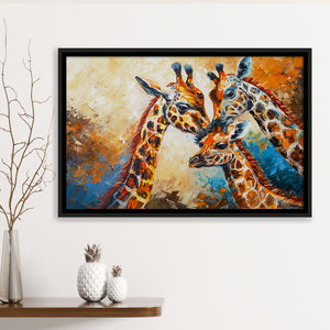 Giraffe Family, Baby Between Mom And Dad, Framed Canvas Painting, Framed Canvas Prints Wall Art Decor