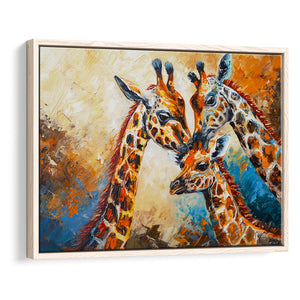 Giraffe Family, Baby Between Mom And Dad, Framed Canvas Painting, Framed Canvas Prints Wall Art Decor