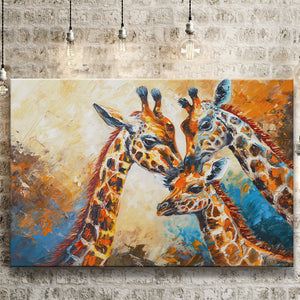 Giraffe Family, Baby Between Mom And Dad, Canvas Painting, Canvas Prints Wall Art Decor