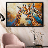 Giraffe Family, Baby Between Mom And Dad, Framed Canvas Painting, Framed Canvas Prints Wall Art Decor