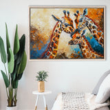 Giraffe Family, Baby Between Mom And Dad, Framed Canvas Painting, Framed Canvas Prints Wall Art Decor