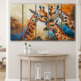 Giraffe Family, Baby Between Mom And Dad, 5 Panels Extra Large Canvas, Canvas Prints Wall Art Decor