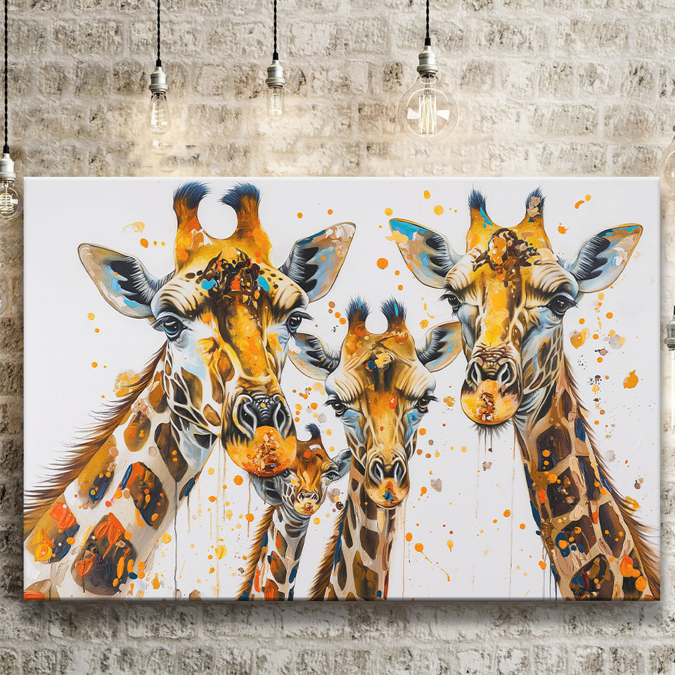 Giraffe Family Oil Painting V1, Canvas Painting, Canvas Prints Wall Art Decor