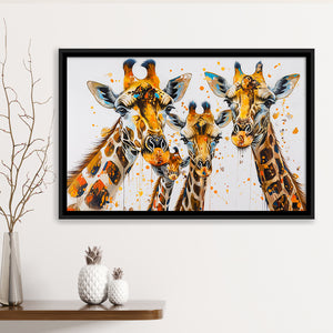 Giraffe Family Oil Painting V1, Framed Canvas Painting, Framed Canvas Prints Wall Art Decor