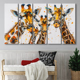Giraffe Family Oil Painting V1, 5 Panels Extra Large Canvas, Canvas Prints Wall Art Decor