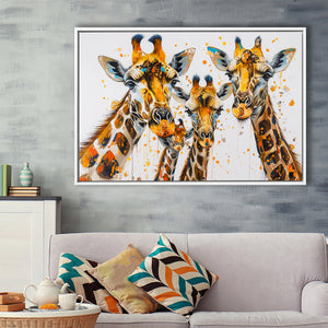 Giraffe Family Oil Painting V1, Framed Canvas Painting, Framed Canvas Prints Wall Art Decor