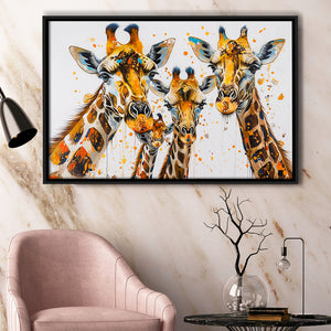 Giraffe Family Oil Painting V1, Framed Canvas Painting, Framed Canvas Prints Wall Art Decor