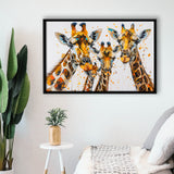 Giraffe Family Oil Painting V1, Framed Canvas Painting, Framed Canvas Prints Wall Art Decor