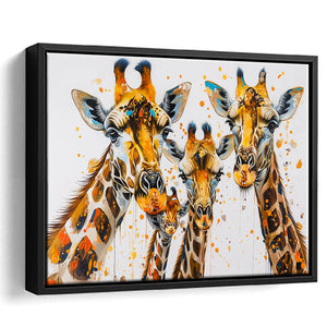 Giraffe Family Oil Painting V1, Framed Canvas Painting, Framed Canvas Prints Wall Art Decor