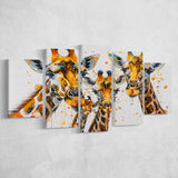 Giraffe Family Oil Painting V1, 5 Panels Mixed Large Canvas, Canvas Prints Wall Art Decor
