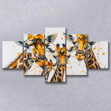 Giraffe Family Oil Painting V1, 5 Panels Mixed Large Canvas, Canvas Prints Wall Art Decor