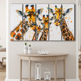 Giraffe Family Oil Painting V1, 5 Panels Extra Large Canvas, Canvas Prints Wall Art Decor
