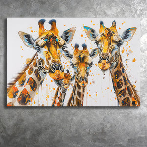 Giraffe Family Oil Painting V1, Canvas Painting, Canvas Prints Wall Art Decor