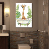 Giraffe In Bathtub African Bathroom Decor Print Funny Canvas Prints Wall Art, Bathroom Art Decor,