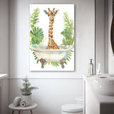 Giraffe In Bathtub African Bathroom Decor Print Funny Canvas Prints Wall Art, Bathroom Art Decor,