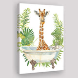 Giraffe In Bathtub African Bathroom Decor Print Funny Canvas Prints Wall Art, Bathroom Art Decor,