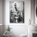 Giraffe Print Canvas Prints Wall Art, Funny Bathroom Decor, Giraffe in Toilet
