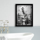 Giraffe Print Framed Art Print Wall Decor, Funny Bathroom Decor, Giraffe In Toilet