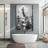 Giraffe Print Canvas Prints Wall Art, Funny Bathroom Decor, Giraffe in Toilet
