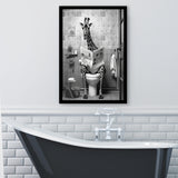Giraffe Print Framed Art Print Wall Decor, Funny Bathroom Decor, Giraffe In Toilet