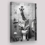 Giraffe Print Canvas Prints Wall Art, Funny Bathroom Decor, Giraffe in Toilet